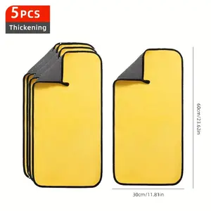 5-strip double-sided coral fleece microfiber cleaning cloth, highly absorbent reusable towel, two-color design (yellow and gray), square, suitable for home, kitchen, car, bathroom, glass cleaning, dishcloths, Dual sided microfiber