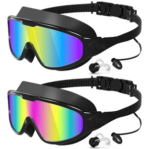 Adult Swim Goggles, 2 Pack Swimming Goggles, 180° Wide View Anti Fog&UV No Leak Swimming Goggle for Men Women Youth