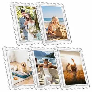 5x7 Transparent Acrylic Photo Frame Set (5 Pieces), Stand Included, Magnetic Frames, Unframed Gift, Home Desktop Display