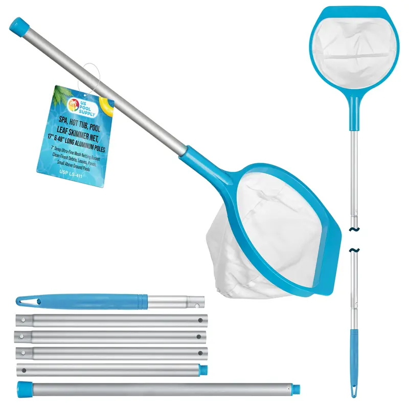 Spa, Hot Tub, Pond, Pool Leaf Skimmer Net, 17" & 48" Long Poles - Deep Ultra Fine Mesh Netting, Handheld Cleaning Clean Finest Debris