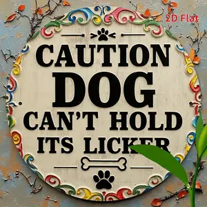 2D Flat Metal Sign Note Dogs Lick People Round Wall Art Home Decor Rustproof Waterproof for Living Room Bedroom Porch Entryway Housewarming Gift