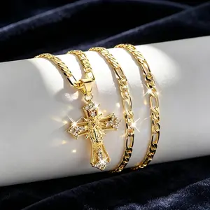 Classic Gold Crucifix Cross Necklace with Iced Out CZ Pendant for Everyday & Statement Wear Elegant & Versatile Design Perfect for All Occasions jewelry, Crucifix Necklaces, Cross Emblem Necklaces