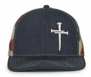 Christian Cross Baseball Cap Religious 3 Nail Design Old Glory USA Adjustable Mesh Back Hat