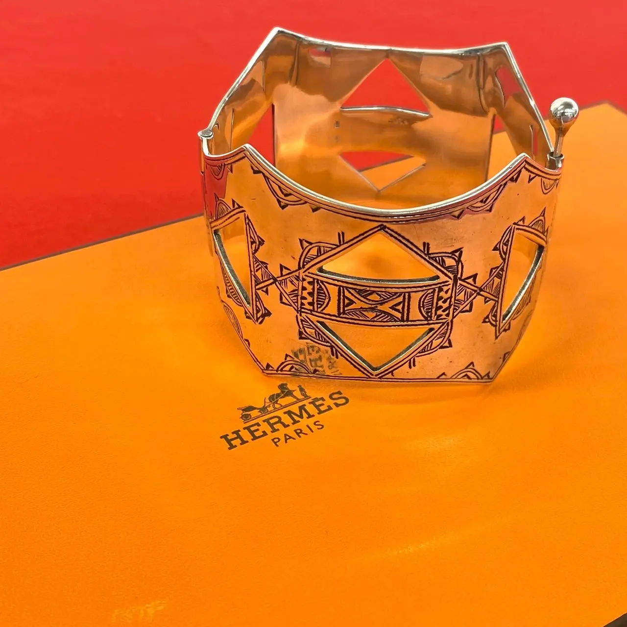 Pre-owned HERMÈS Sterling Silver 925 (Ag925) Small Leather Goods Hermes Touareg Silver Bracelet