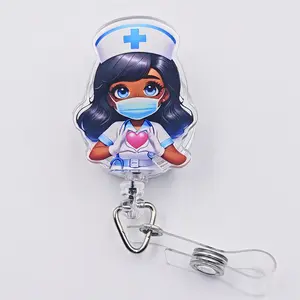 Cartoon Nurse Heart Gift for Healthcare Workers, Retractable Medical Badge Holder, Nurse Badge Reel, Expandable Name Tag Roll Stand, Doctor Rn Lpn Label Card Rack, Nursing Badge Reel, Badge Accessories