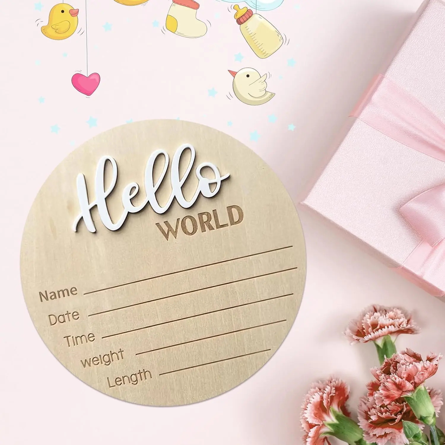 Baby Announcement Sign,5.9 Inch Wooden Hello World Newborn Signs, Birth Announcement Sign, Baby Shower Hospital Nursery for Newborn Boys and Girls (White) Baby Announcement Sign,5.9 Inch Wooden Hello World Newborn Signs, Birth Announcement Sign, Baby Shower Hospital Nursery for Newborn Boys and Girls (White)