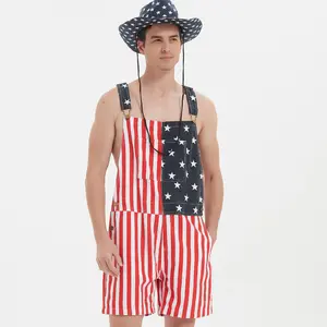 OPDNBON American Flag Stretch Overalls Shorts 4th of July Jumpsuits Denim Romper Work Bibs Coveralls Gifts for Men, Fashion Menswear