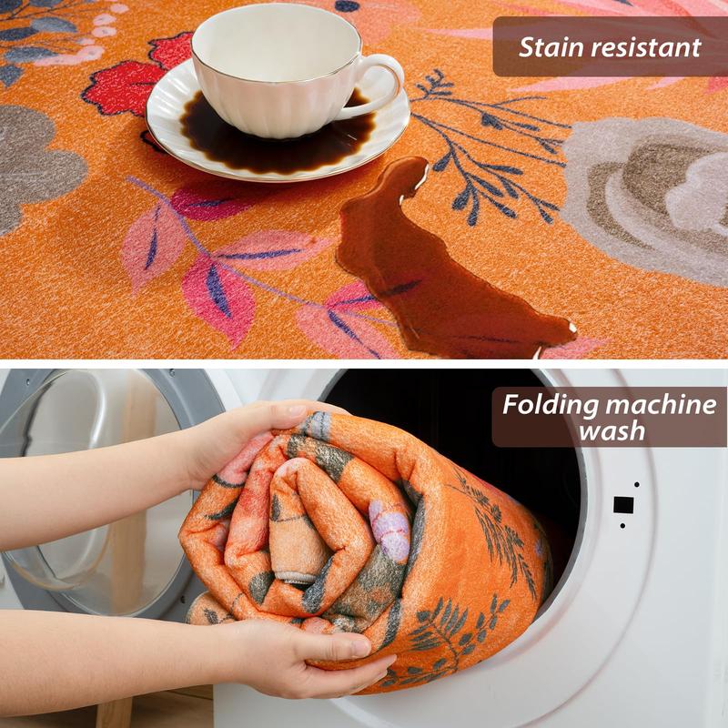 Floral Boho Imitation Cashmere Printed Area Rugs, Washable Machine, Non Slip Low Pile Vintage Large Carpet for Living Room, Bedroom, Farmhouse, Dining Room, Kids Playroom, Orange, Pink, Black, Green, Beige,2x3, 2x6, 4x6, 5x7, 6x9, 8x10, 9x12 Feet