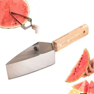 KOMOX Triangle Watermelon Cutter, Stainless Steel Fruit Slicer with Wooden Handle, Multifunction Melon Cutting Tool for Watermelon, Cantaloupe, Honeydew & More,#SummerVibes