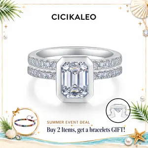 CICIKALEO 2CT Emerald Cut Moissanite Ring Set for Women D VVS1 Stackable Bridal Set Lab-Created Hypoallergenic Wedding Engagement Anniversary Gift Fine Jewelry Formerly CICI GEMS #Summervibes