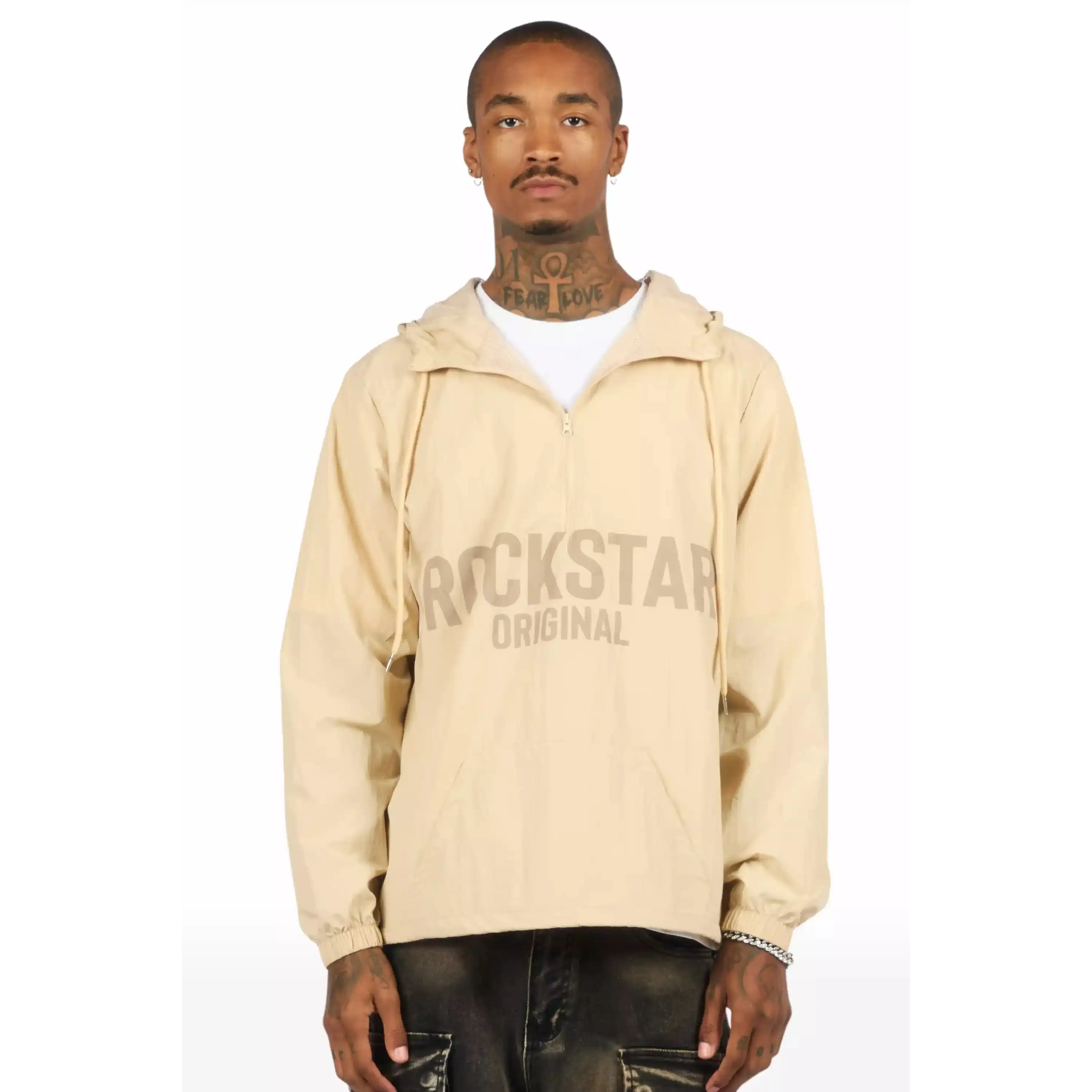 Sana Beige Graphic Windbreaker