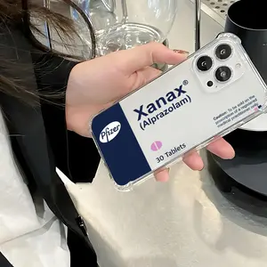 Creative Letter Raffiti Xanax Phone Case Suitable for iPhone 17 16e 16 15 14 13 12 11 Mini Pro Max Air X XR XSMAX 8 7 Plus Anti Fall Transparent Soft Back Cover