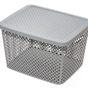 Extra Large Decorative Plastic Storage Basket w/Lid, Gray Lightweight Organiser