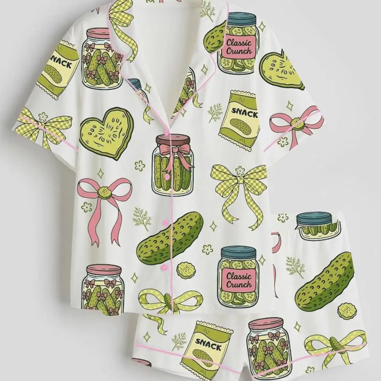Pickle Jar Pajama Set – Cottagecore Coquette Sleepwear, Dill Pickle Lover Gift