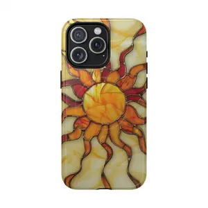 Stained Glass Sun & Moon Celestial Phone Case |   Dual-Layer Shockproof Wireless Charging Ready |   Celestial Daily & Astrology Gifting |   Gold Accent Stained Glass Boho Aesthetic (Compatible with iPhone 8-16/X/Xs/Xr Series)