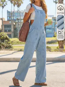 Women's Denim Overalls Pants, Multiple Button Design, Pockets, Spring Summer Streetwear, Casual Fashion Versatile