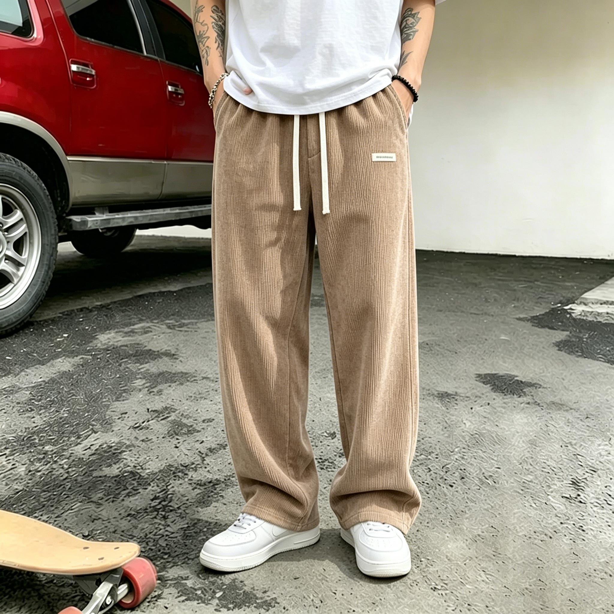 Men’s retro corduroy casual pants, loose straight fit, comfortable breathable fabric, versatile new arrival for spring, summer, and autumn