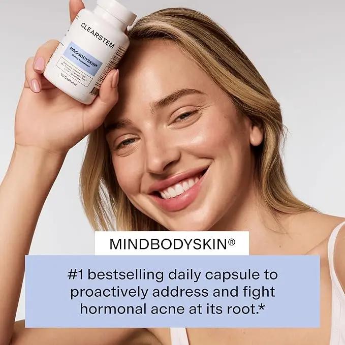 MINDBODYSKIN Hormonal Acne Supplement - Digestive Support, Liver Detoxifiers, Hormone Balancing, Mood Support, Reduces Stress, PMS Acne, Excess Oil, 90 Capsules