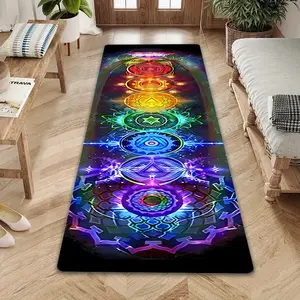 Jit-1 Piece Colorful Seven Chakra Magic Array Print Flannel Rug, Mystical Energy Totem Hall Mat, Fantasy Bedroom Bedside Decor Blanket