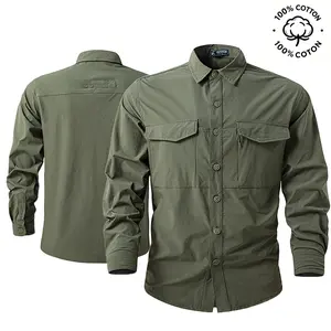 Men’s long-sleeve button-down shirt, durable workwear shirt with reinforced pocket, ideal for outdoor activities and everyday casual wear