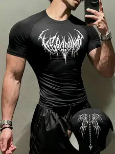 Men’s Quick-Dry Compression T-Shirt, Short Sleeve, Cool Graphic Print, High Stretch, Breathable & Sweat-Wicking, Ideal for Gym, Running, Outdoor Training & Casual Wear