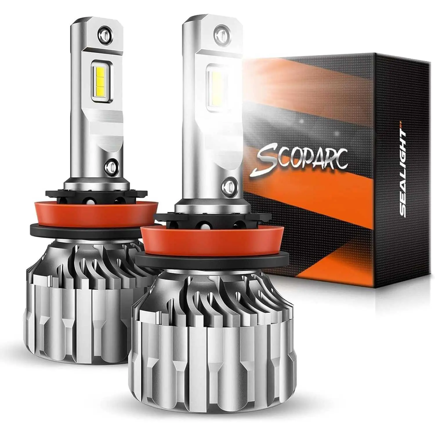 SEALIGHT H11/H8/H9 Bulbs 33000LM Super Bright, 6500K Cool White H16 Light Bulbs, 60000+Hours H11 Powersport Bulb with Cooling Fan, Easy Plug-N-Play, H 11 Driving Fog Spot Light Assemblies, Pack of 2