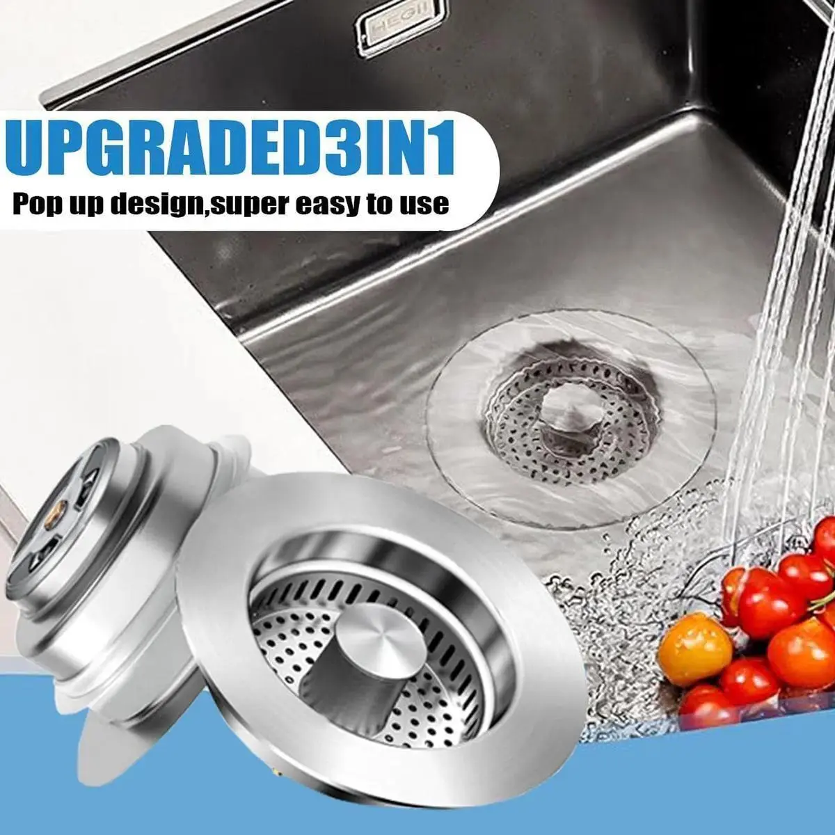 3-in-1 Kitchen Sink Drain Strainer Stainless Steel 304 Quality Deodorizing Anti-Clog Basket for US Standard 3-1/2 Inch Drains Easy Pop-Up Design Durable & Rust-Resistant Cleaning,Household Essentials