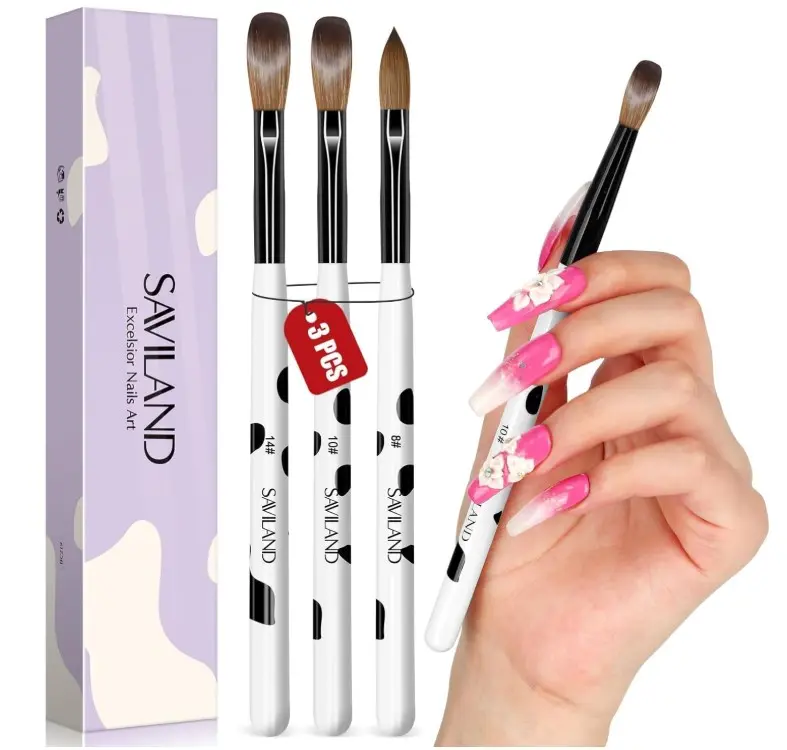 3pcs Acrylic Nail Brush Set, Size 8/10/14 Kolinsky Acrylic Nail Brushes for Acrylics Application, Acrylics Powder Nails Art Extension with Black & White Handle for Beginner & Professional