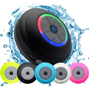 Water Resistant  LED Shower Speaker - FM Radio TF Card Reader, 2016 Model Kid-Friendly, Built-in Control Buttons, Speakerphone, Powerful Suction Cup for Indoor/Outdoor Use (Black)