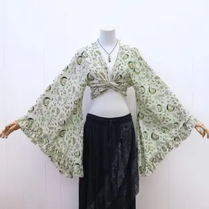 Boho Celestial Wrap Top, Hippie + Fairy Core Crop Top, Bohemian Blouse, Hippie Festival Top, 90s Fashion, Free Spirit,Whimsy Cottagecore Top
