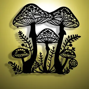 Christmas Abstract Art Metal Sign, Halloween Hollow Mushroom Tree Wall Decor, Modern Craft Plaque for Office Home Kitchen Yard, Ornaments, Nature