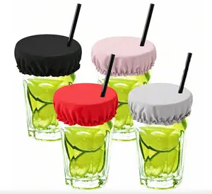 Reusable Cup Protector Covers (4-Pack) – Stretch Fabric Drink Covers with Straw Hole