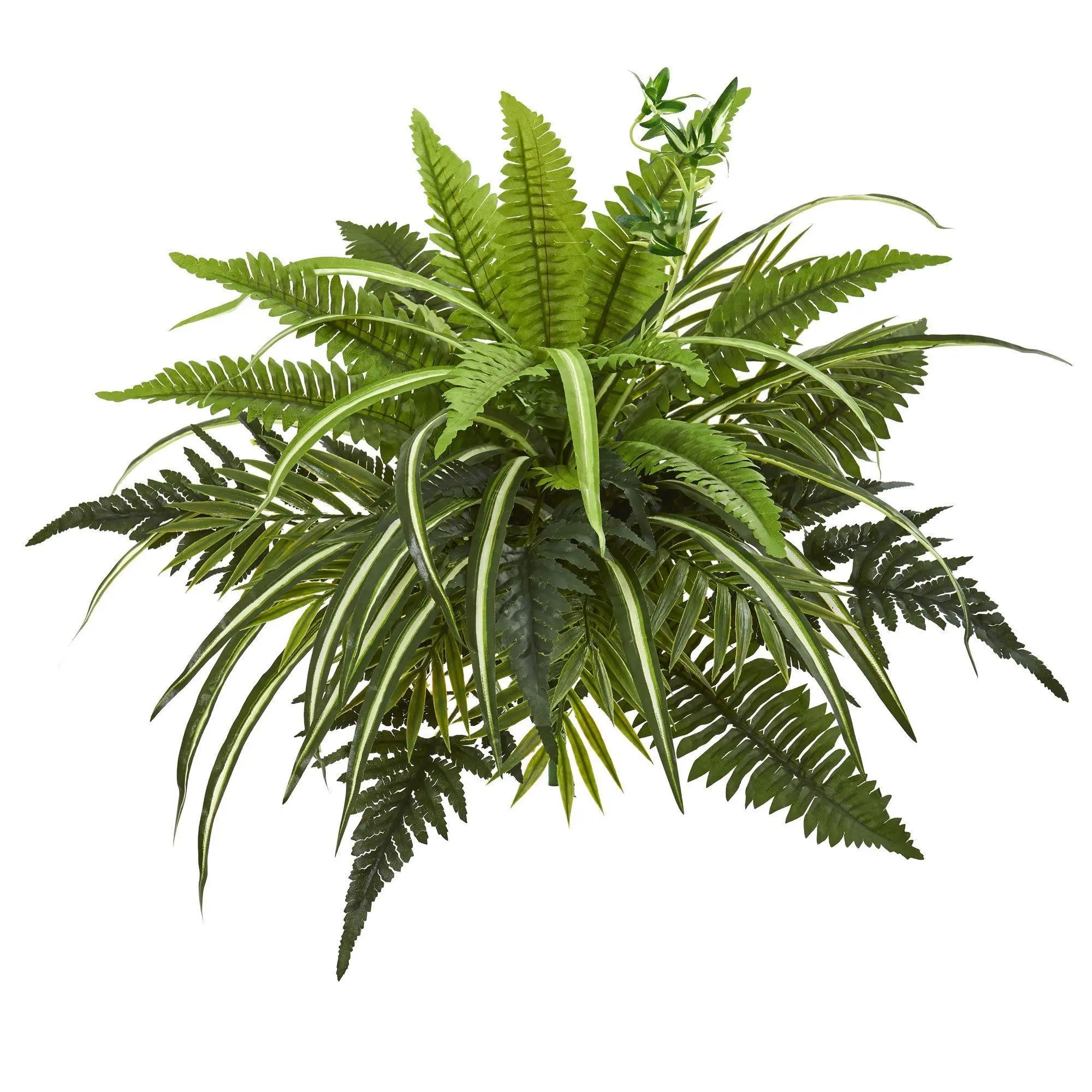 22-Inch Decorative Artificial Faux Greenery Mixed Greens and Fern Bush (Set of 3) for Home Decor, Botanical Aesthetic Bathroom, Office Spaces