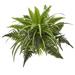 22” Mixed Greens and Fern Artificial Bush Plant (Set of 3)