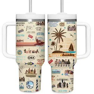 Outer Banks TV Series Tumbler 40oz with Handle, Pogues vs Kooks Aesthetic Cup, John B Sarah Cameron JJ Fan Gift, Beach Adventure Drama Mug, Coastal Vibe Travel Mug, Stainless Steel Tumbler