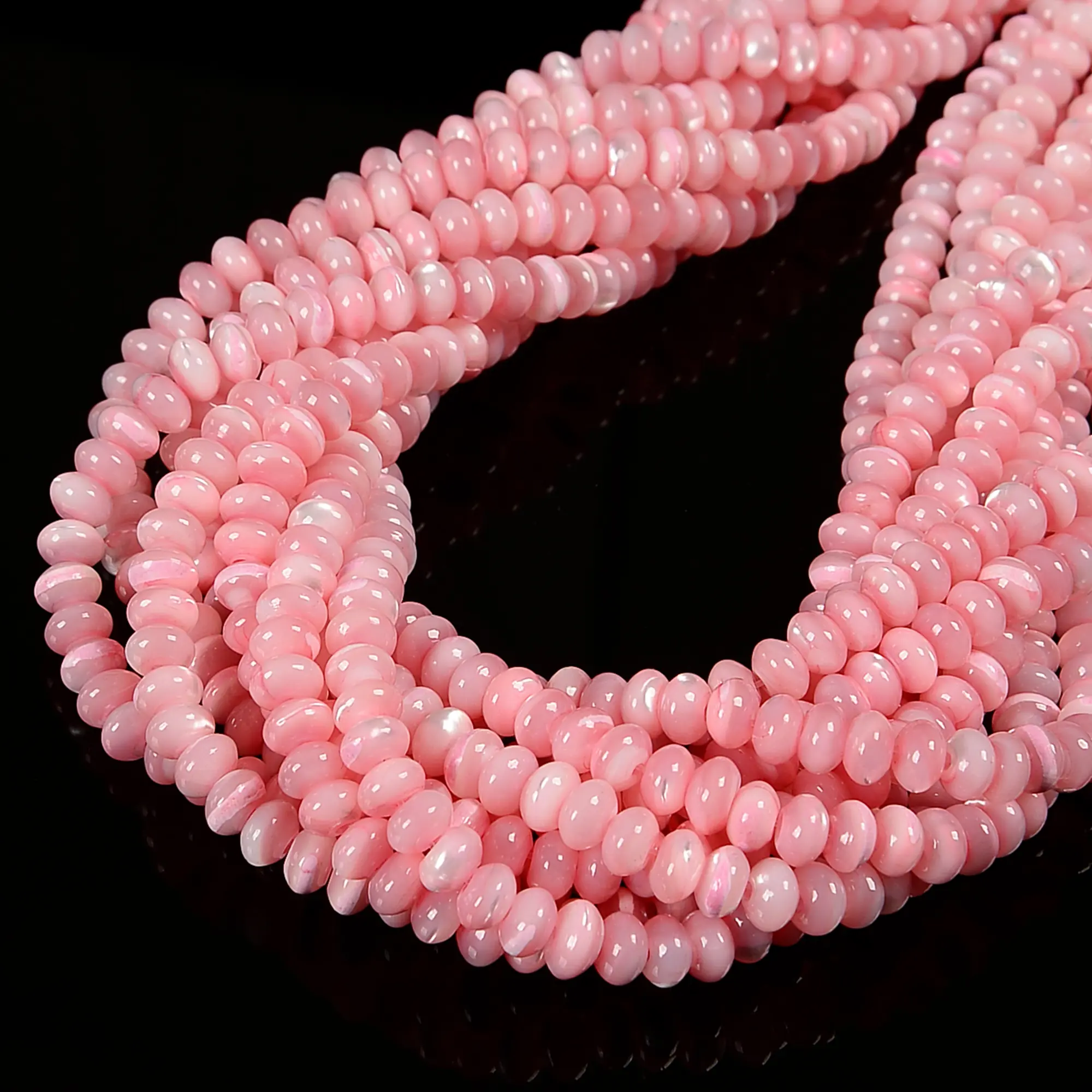 Pink Mother of Pearl MOP Shell Smooth Rondelle Beads 3x4mm 4x6mm 5x8mm 15.5"Strd