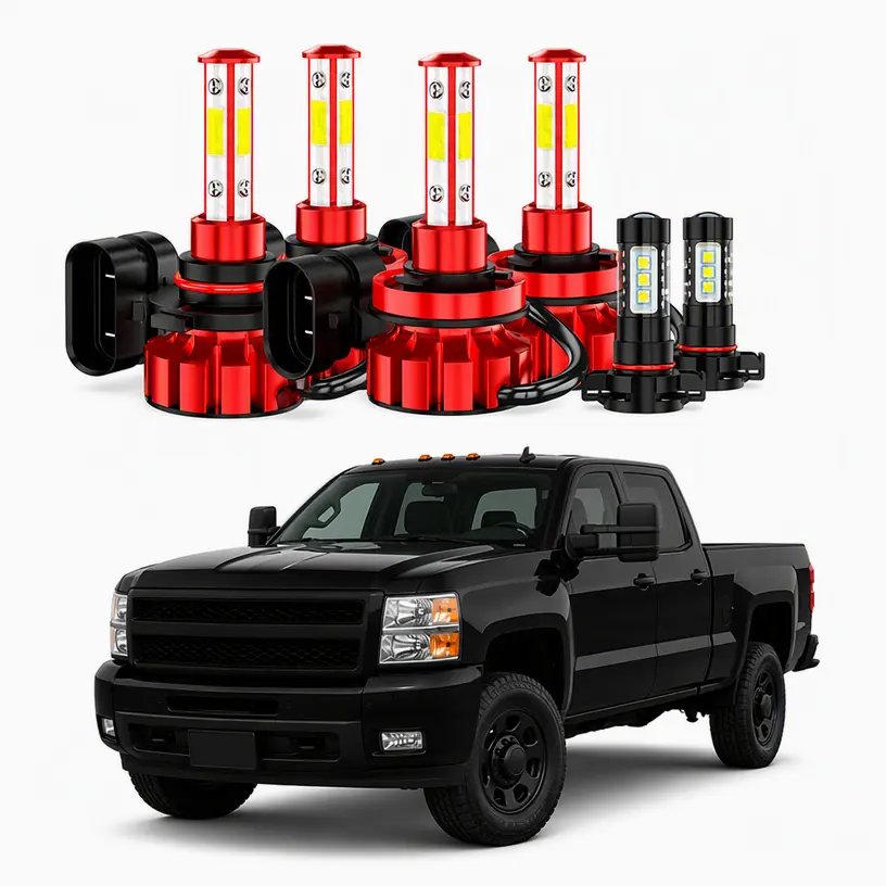 For Chevy Silverado 1500 2500 HD 2007 2008 2009 2010 2011 2012 2013 2014 2015 6000K LED Headlights + Fog Bulbs Kit Truck
