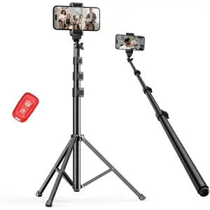 52'' Cell Phone Tripod Stand for , Adjustable Floor Cellphone Tri Pod Holder with Remote, Portable Smartphone Compact Travel Selfie Stick for Video Recording Camera Ring Light Filming