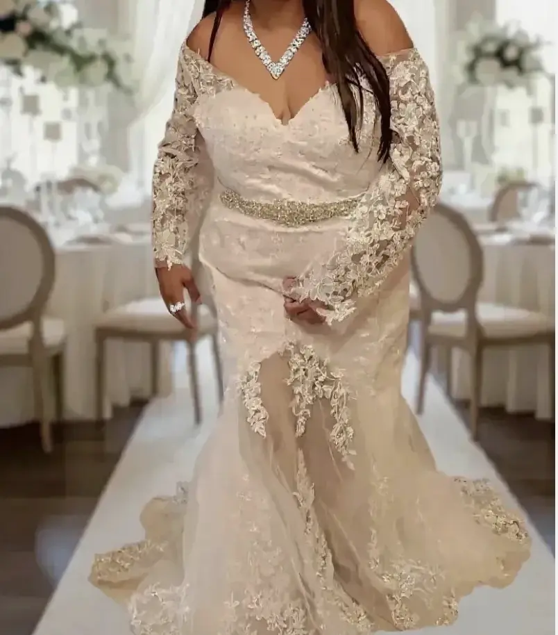 chinese dress ladies Romantic Flower Lace Long Sleeve Illusion Neck Summer Bridal Dress main image 1