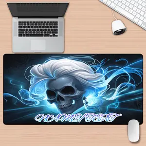 1pc Custom Name Personalized Gaming Desk Mat - Gothic Blue Smoke Skull with Personalization, XXL Large Mouse Pad for PC, Computer, Office - Ideal Gamer Gift for Halloween, Birthdays, Gaming Setups - Durable Desk Mat, Gaming Desk Accessories