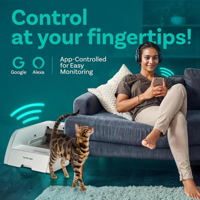 Petcove Purrtek Lite | Safe Automatic Self Cleaning Cat Litter Box Auto Scooping w/ Odor Eliminator, Health Monitor & Lifetime Warranty