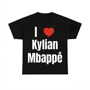Game Day Apparel Cotton TShirt Featuring I Heart Kylian Mbappe Fans Graphic