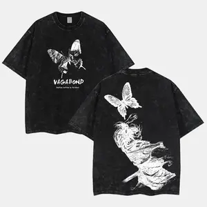 Vagabond Musashi Miyamoto Oversized Samurai Tee, Vintage Washed Anime Streetwear, Heavyweight Graphic T-Shirt