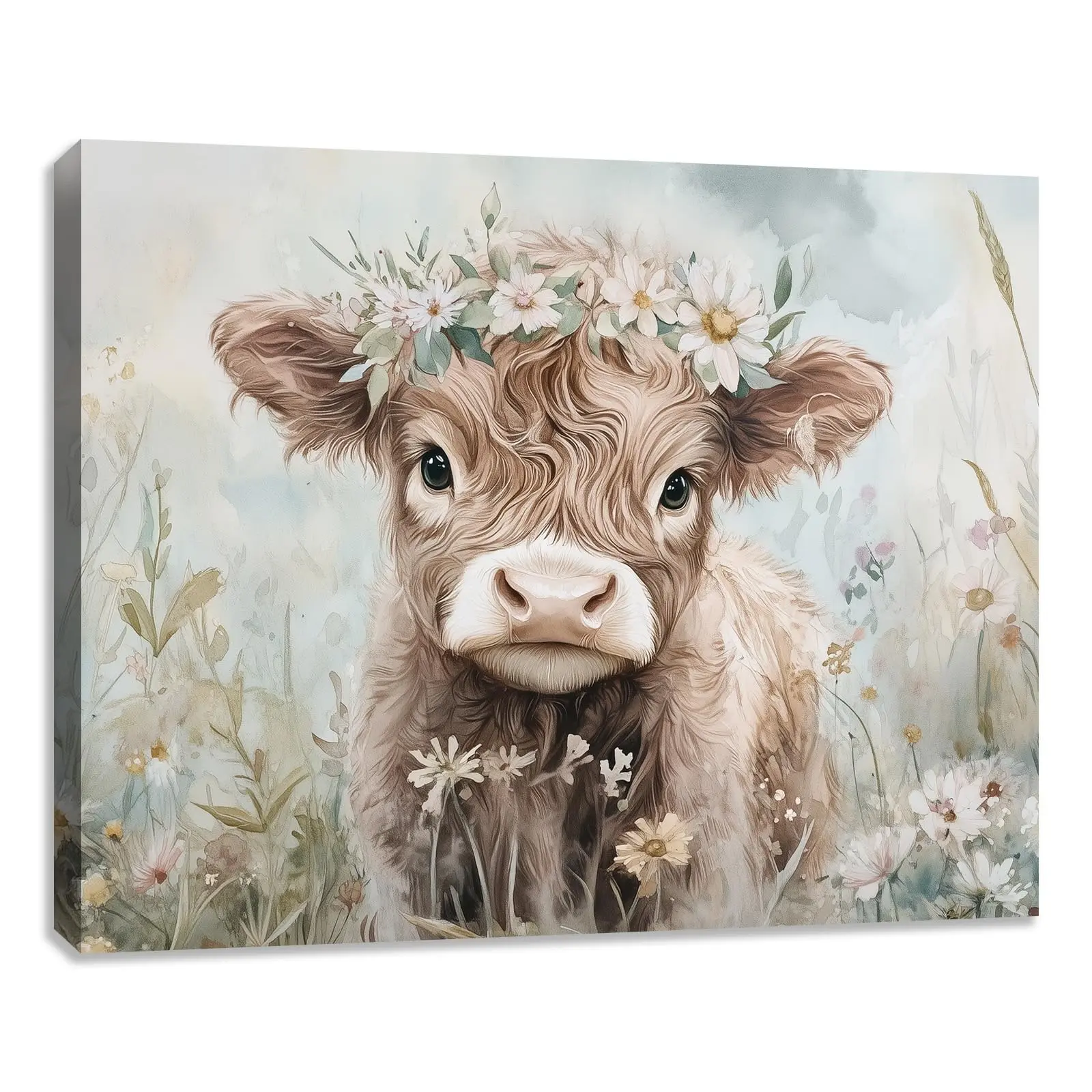 Funny Highland Cow Wall Art for Bathroom Restroom Farmhouse Home Decor Canvas Prints Framed Gallery Wrapped Quirky Humor Aesthetic Ready to Hang summerwins