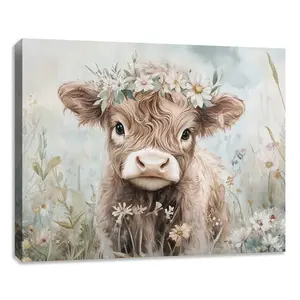 Funny Highland Cow Wall Art for Bathroom Restroom Farmhouse Home Decor Canvas Prints Framed Gallery Wrapped Quirky Humor Aesthetic Ready to Hang