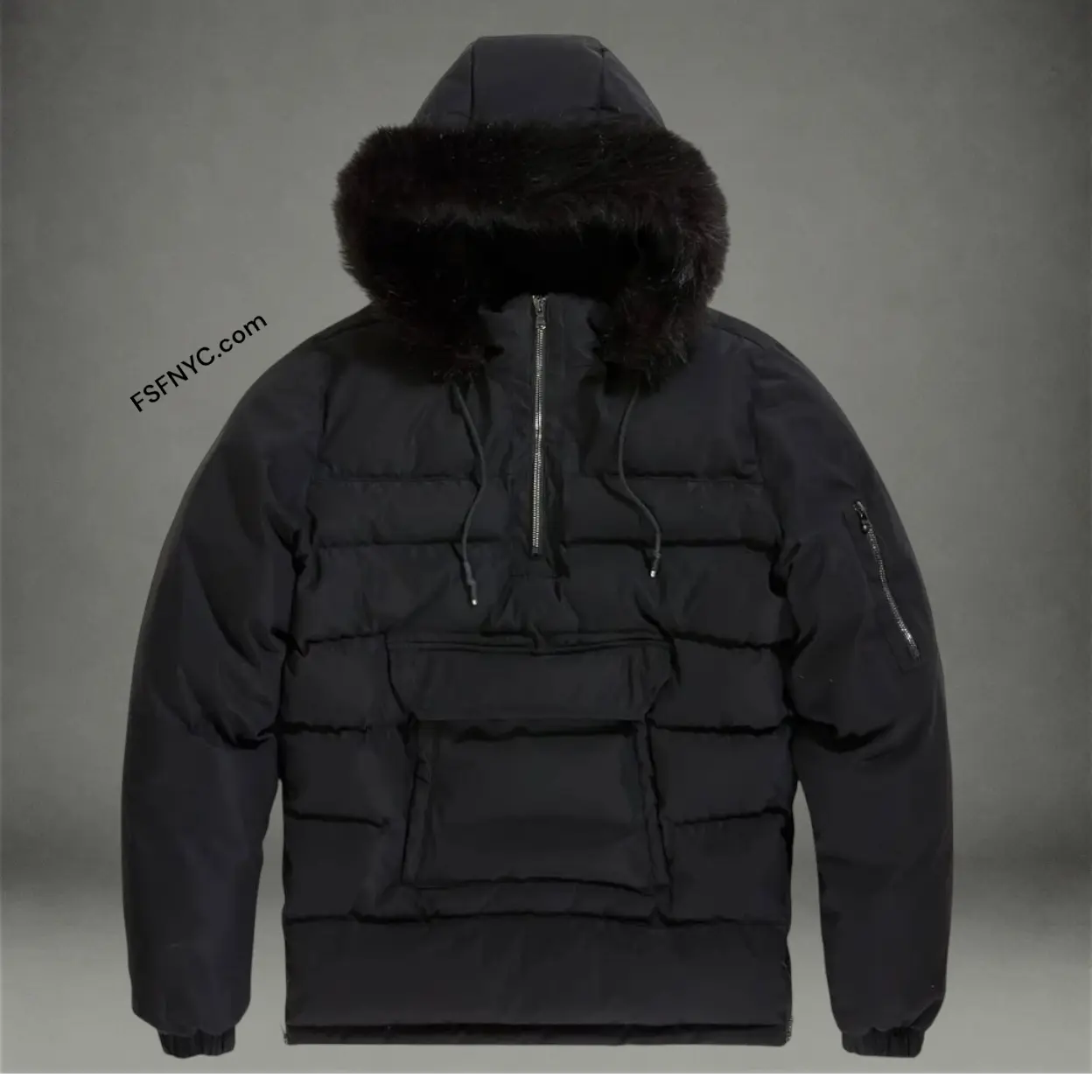 Heavy Anorak Pullover Puffer Coat - Black - 91699