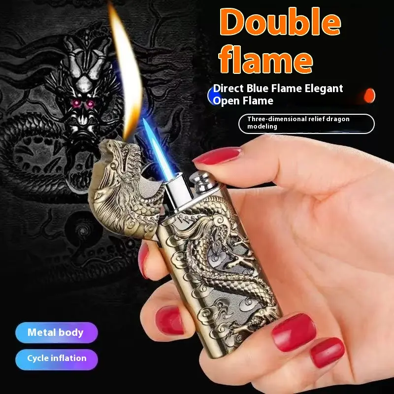 Dual-Flame Dragon Butane Lighter (No Butane Gas Included) Decor Ornaments Dual-Flame Dragon Butane Lighter (No Butane Gas Included) Decor Ornaments