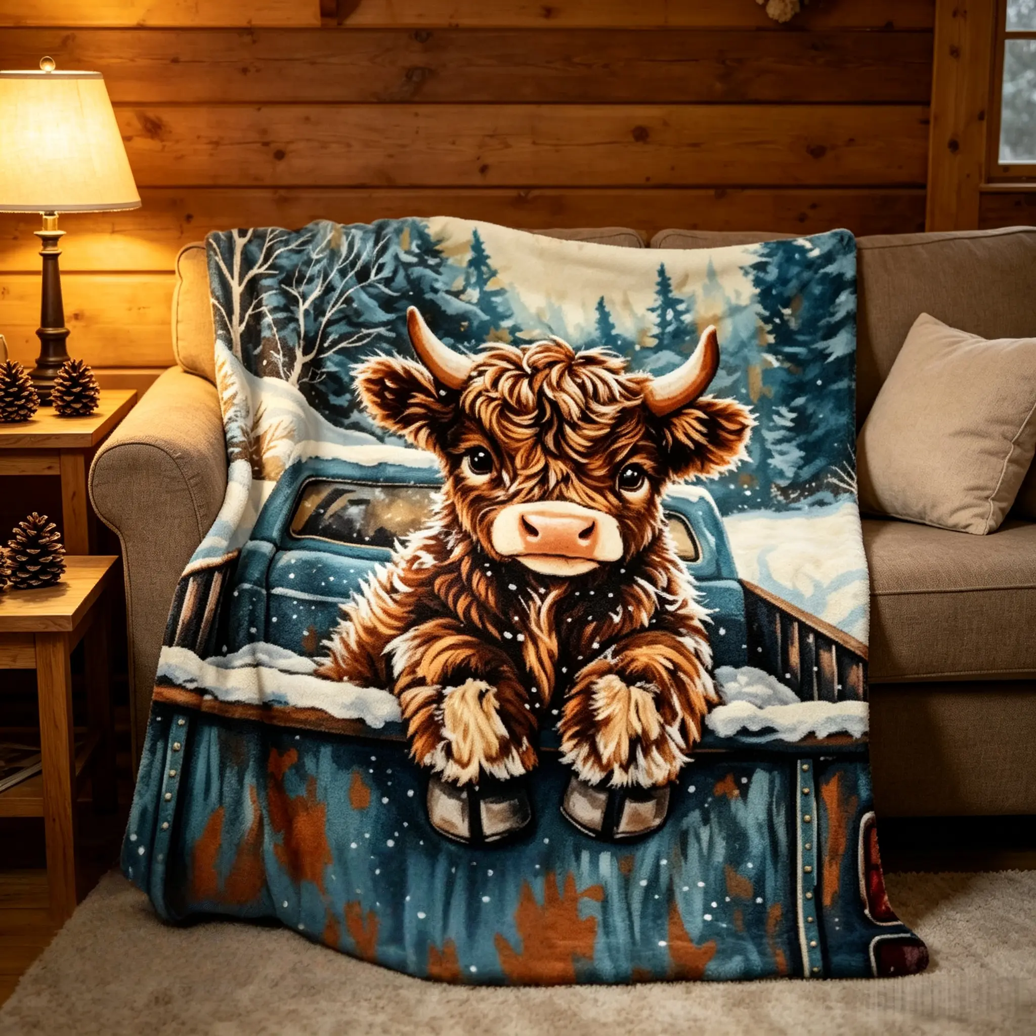 Super Soft Flannel Blanket forSofa Couch Bed Camping Travel PlushWarm Home Decor for All Office Sleeping Nap Blanket For Beds Highland Cow In Vintage Blue Truck Winter Snowy Forest Flannel Throw Blanket red heart flat velvet blanket lover custom name