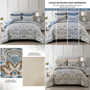 7 Pieces  Paisley Comforter Set Bed in a Bag Brown Paisley Pattern Comforter Soft Microfiber Bedding Set Full/Queen/King Size with Sheet and Pillowcases for All Season Flat Sheet, 1 Fitted Sheet, 2 Pillow shams, 2 Pillowcases)