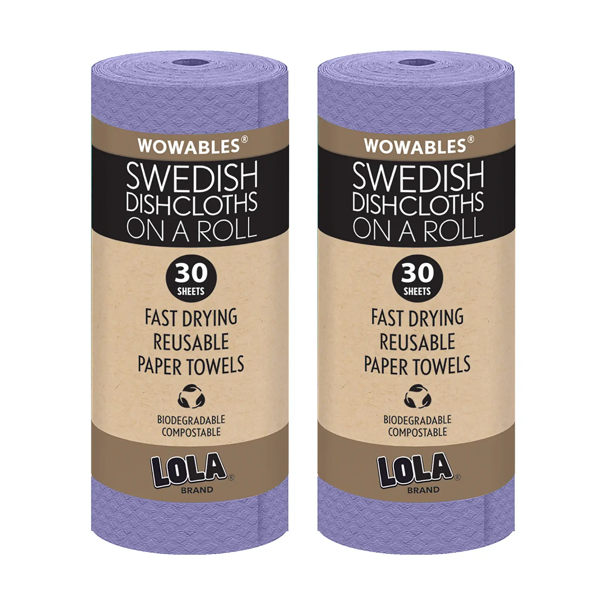 Lola Wowables Reusable Kitchen Wiping Cloth, Sustainable Eco-Friendly Paper Towel Alternative, 60-Sheet Biodegradable Wipes for Surface Cleaning, Dishwasher-Safe Home Care Supply